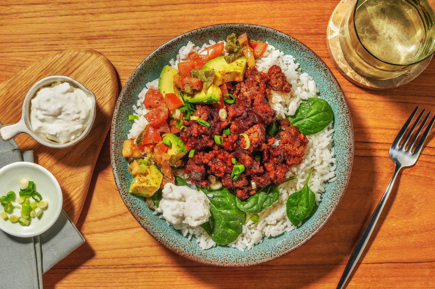 Picante Chipotle Beef, Bacon & Spinach Rice Bowl