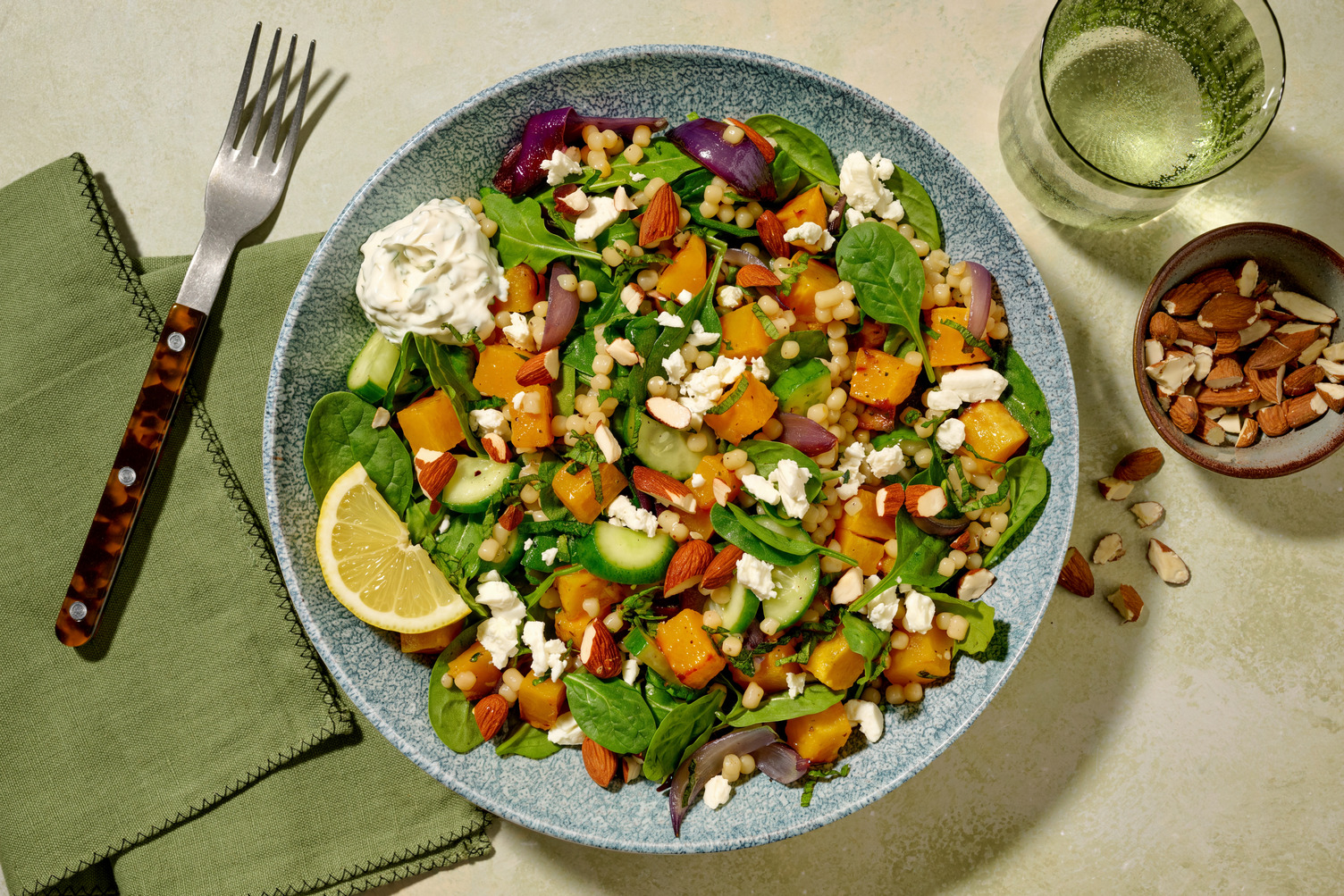 Roast Pumpkin, Prawn & Veggie Pearl Couscous Salad