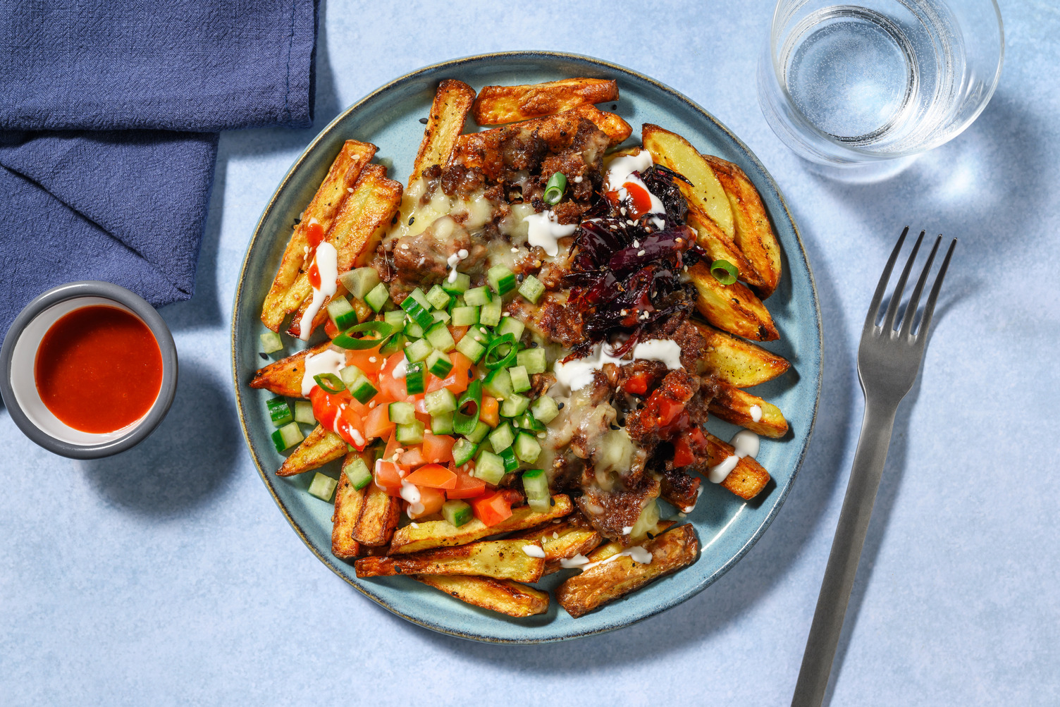 Cheeseburger-Style Pork Loaded Fries