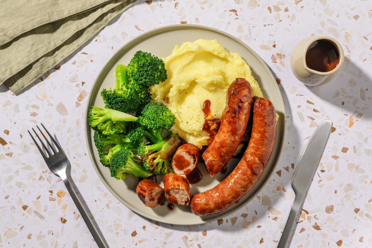 Herby Pork Sausages & Cheesy Mash