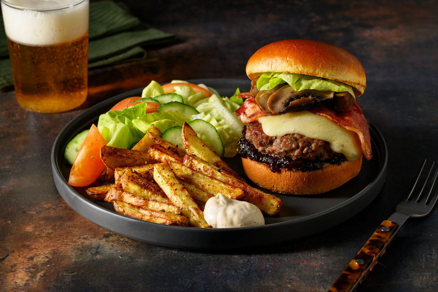 Venison-Beef Cheeseburger & Spiced Fries
