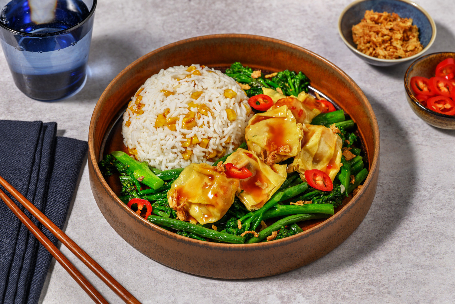 Sticky Prawn Dumplings & Corn Rice