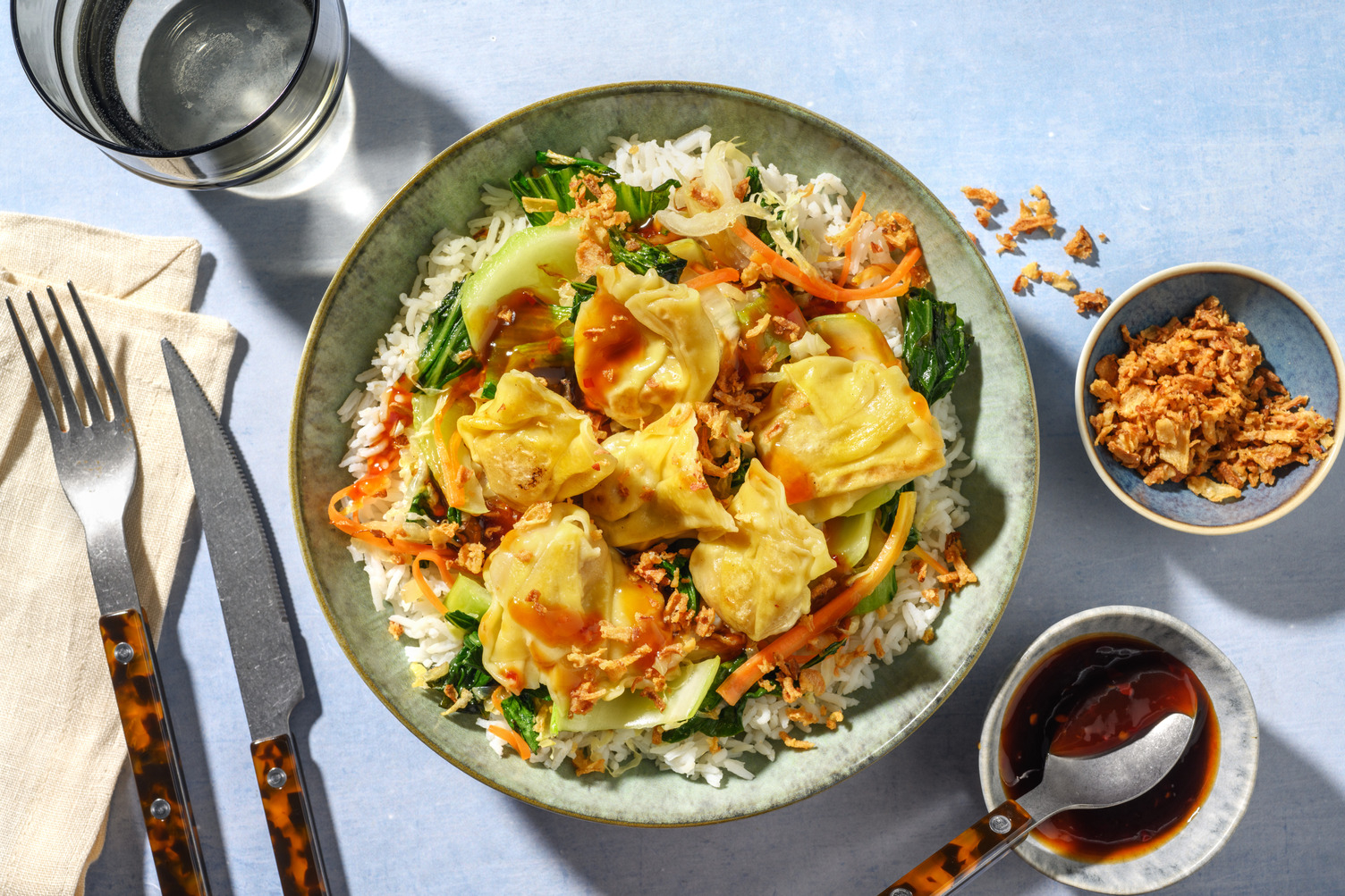 No Chop Golden Prawns, Wontons & Rapid Rice