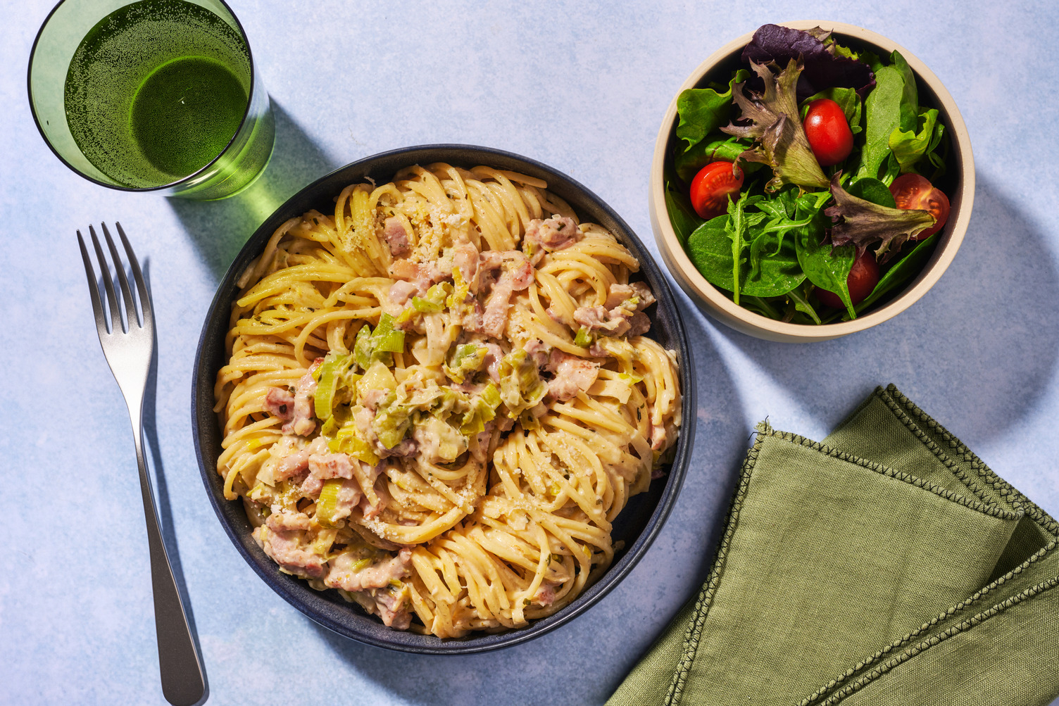 Creamy Mustard, Bacon, Chicken & Leek Fettuccine
