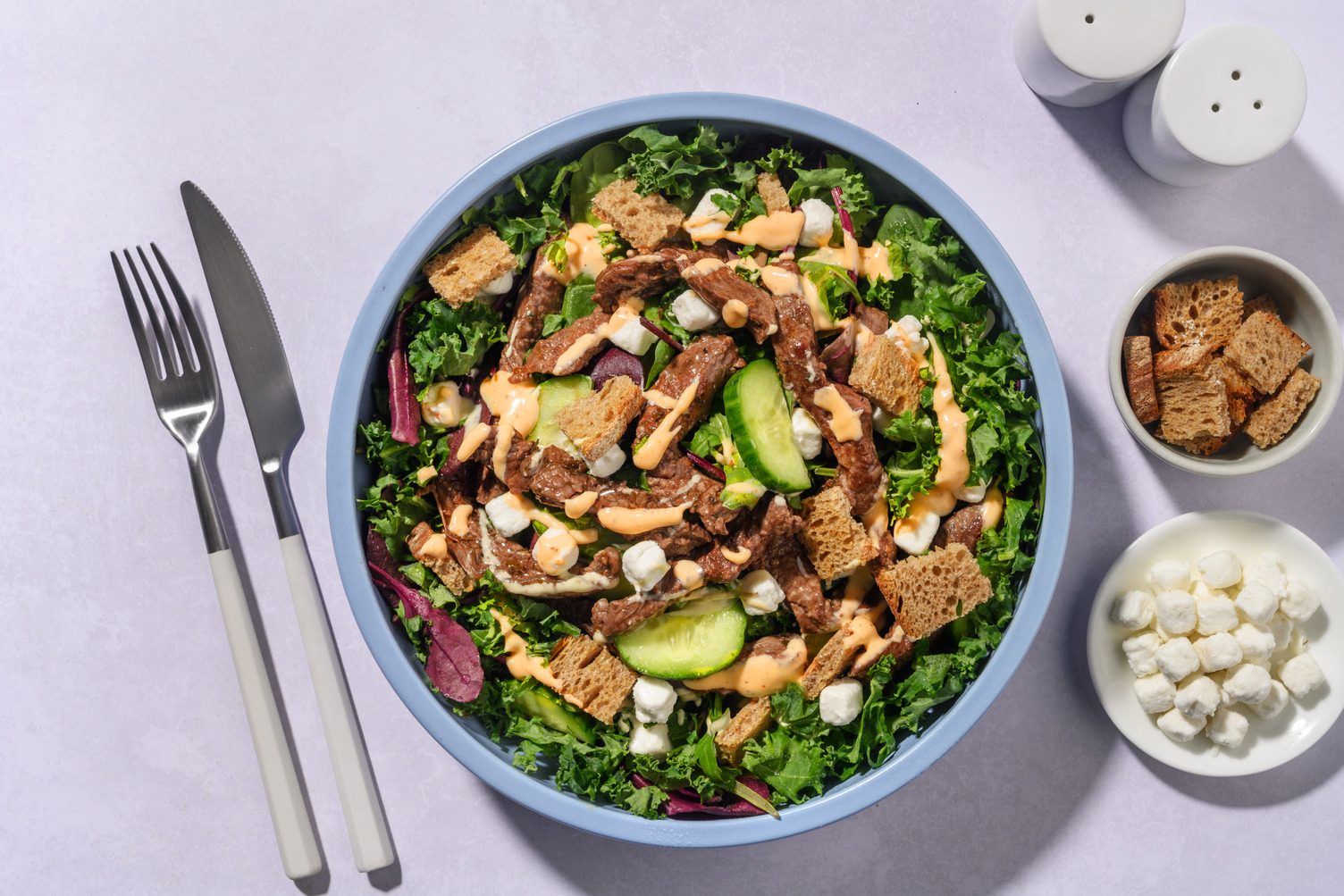 Quickest Beef, Prawn & Supergreen Kale Salad