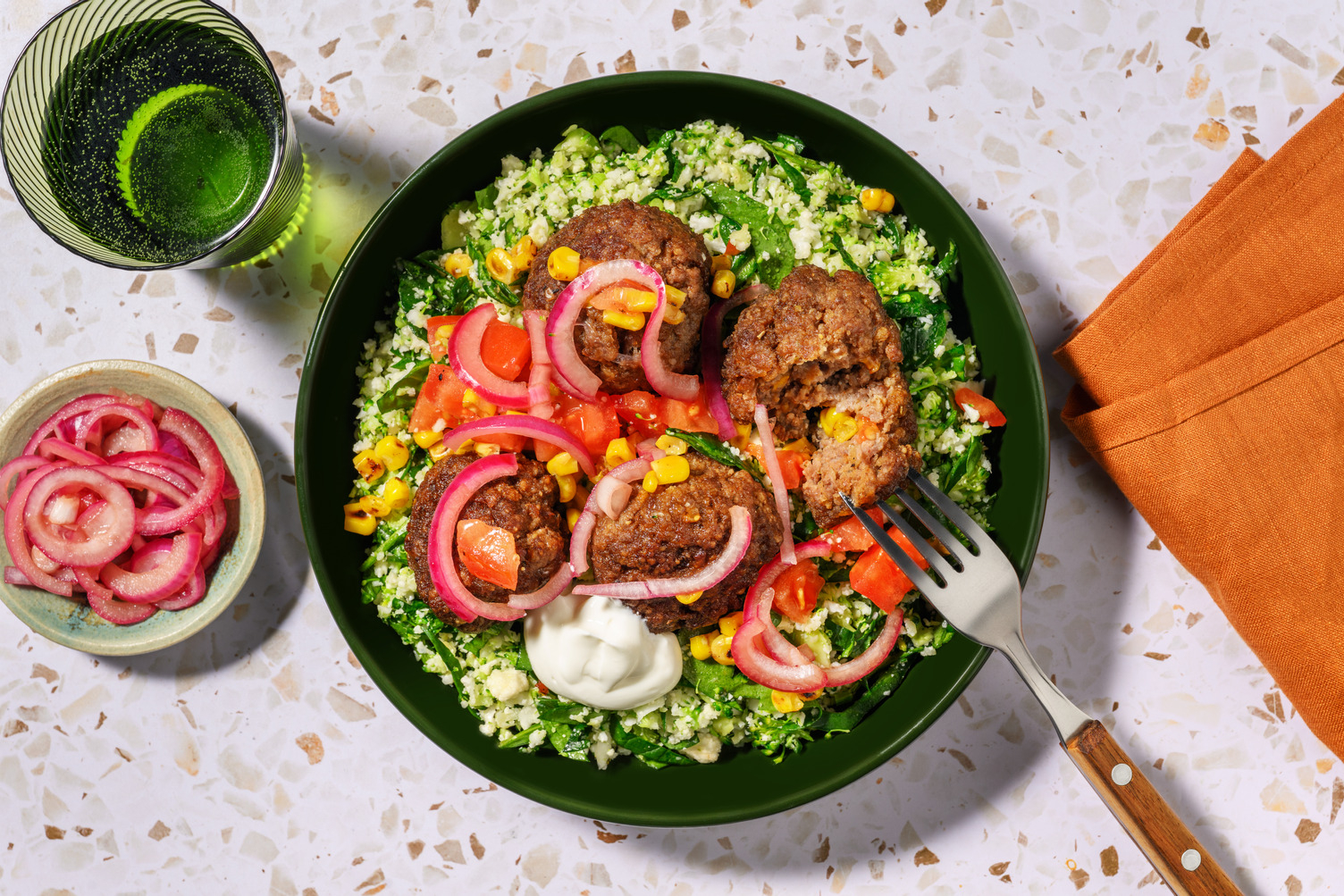 Mexican Double Lean Beef Meatballs & Broccoli-Cauli Rice