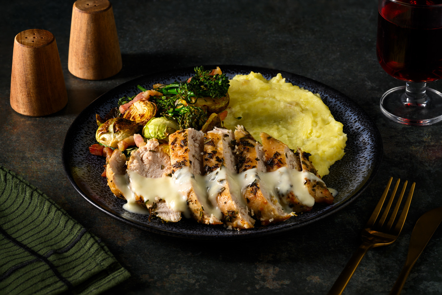 Herb-Crusted Chicken & Bacon Brussels Sprouts