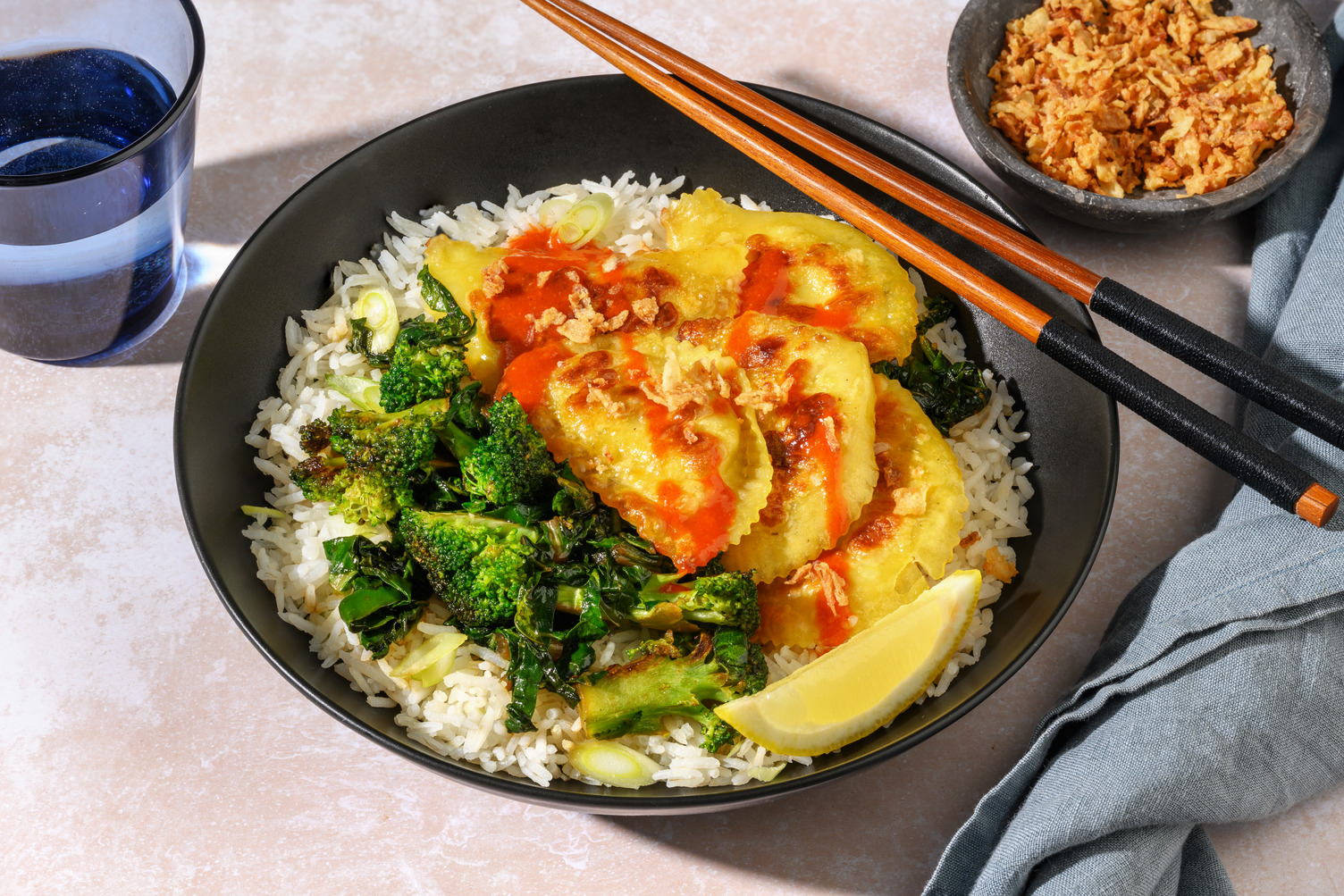 Fragrant Chicken Dumplings & Soy Veggies