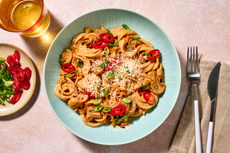 Creamy Salmon Miso Mushroom & Leek Spaghetti 