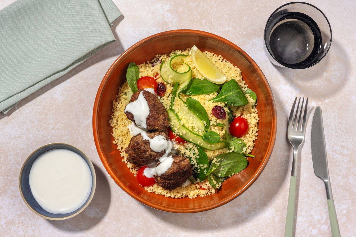 Spiced Lamb Koftas & Veggie Couscous Salad