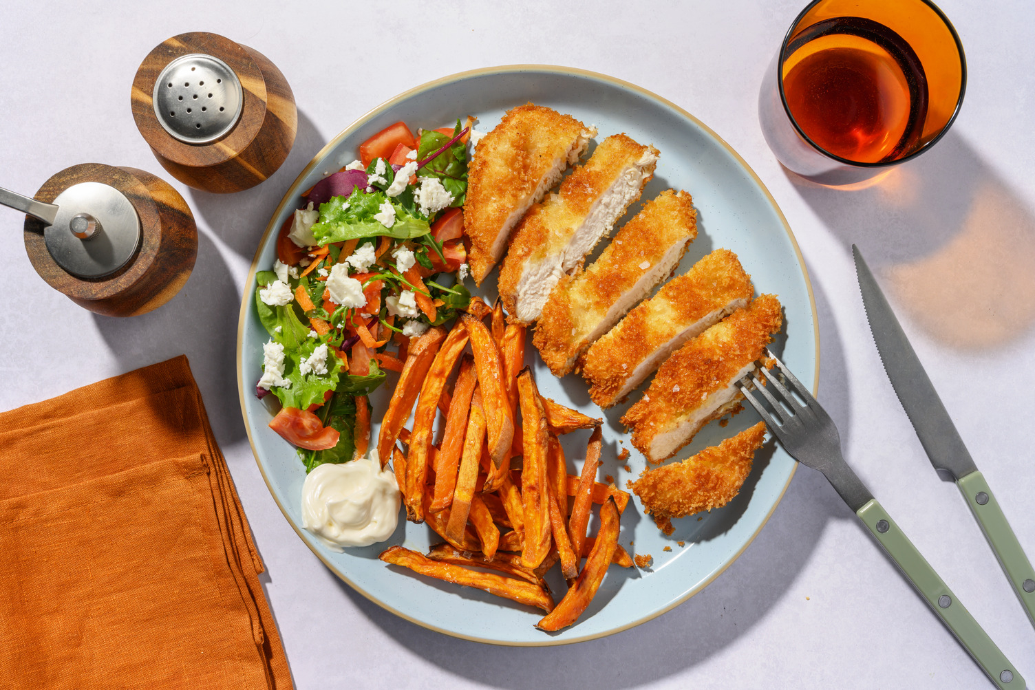 Zesty Crumbed Chicken & Sweet Potato Fries