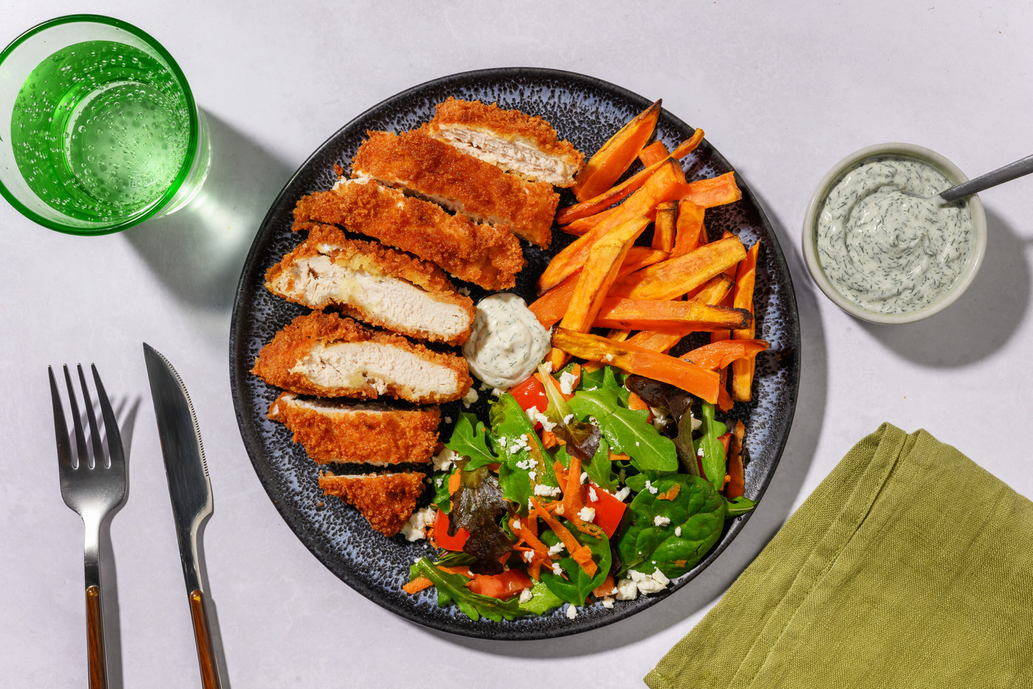 Double Zesty Crumbed Chicken & Sweet Potato Fries
