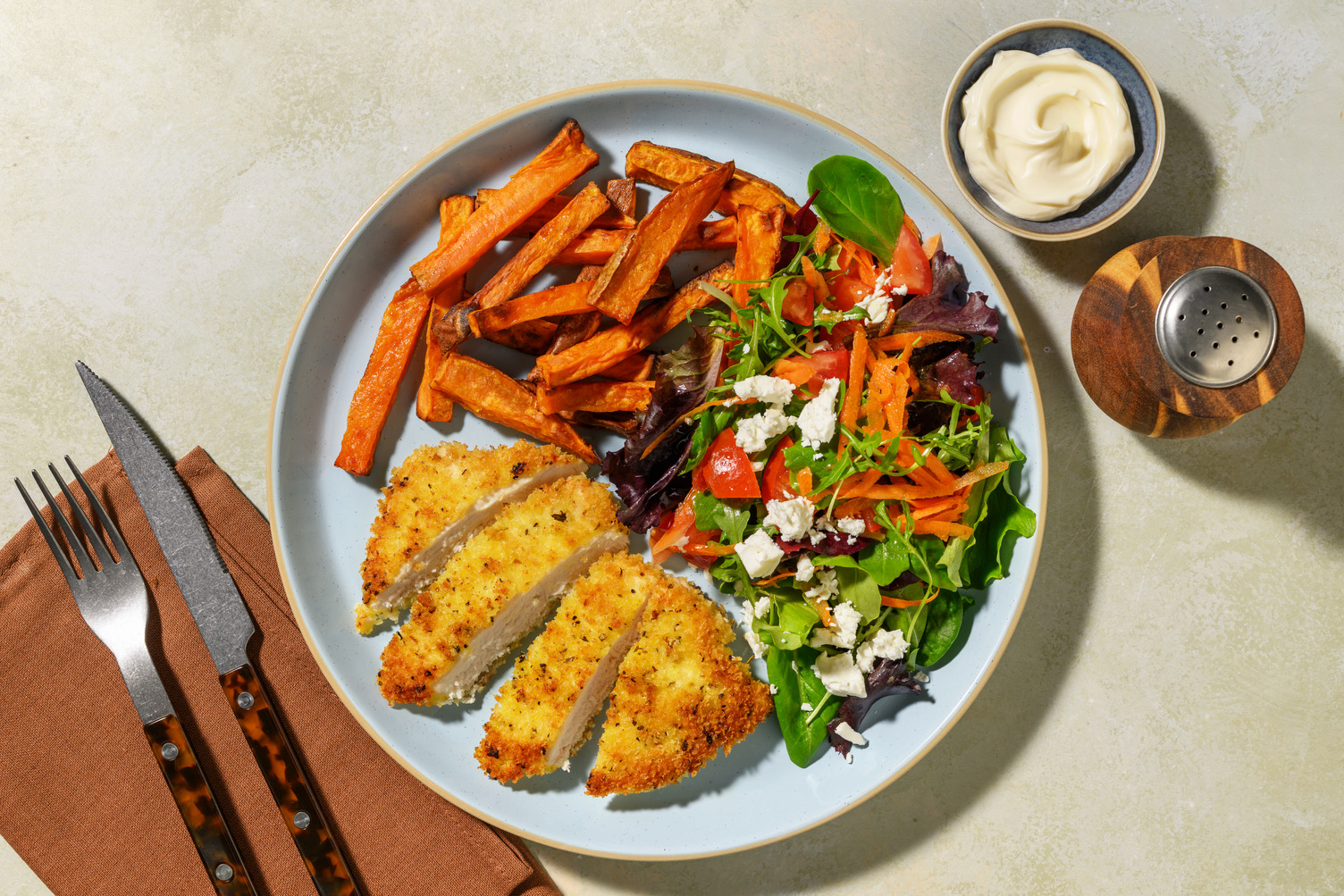 Zesty Crumbed Chicken & Sweet Potato Fries