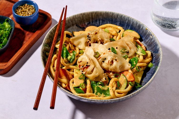 Prawn Dumplings & Curried Udon Noodles 