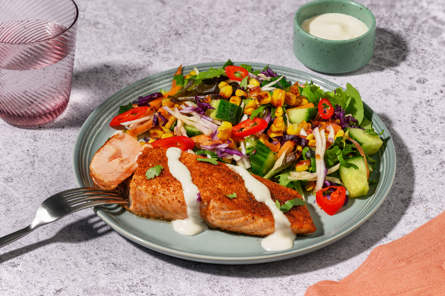 Double Tex-Mex Salmon & Charred Corn Slaw