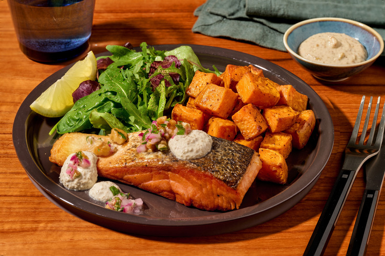 Double Lebanese Tarator Salmon & Herby Nut Topping