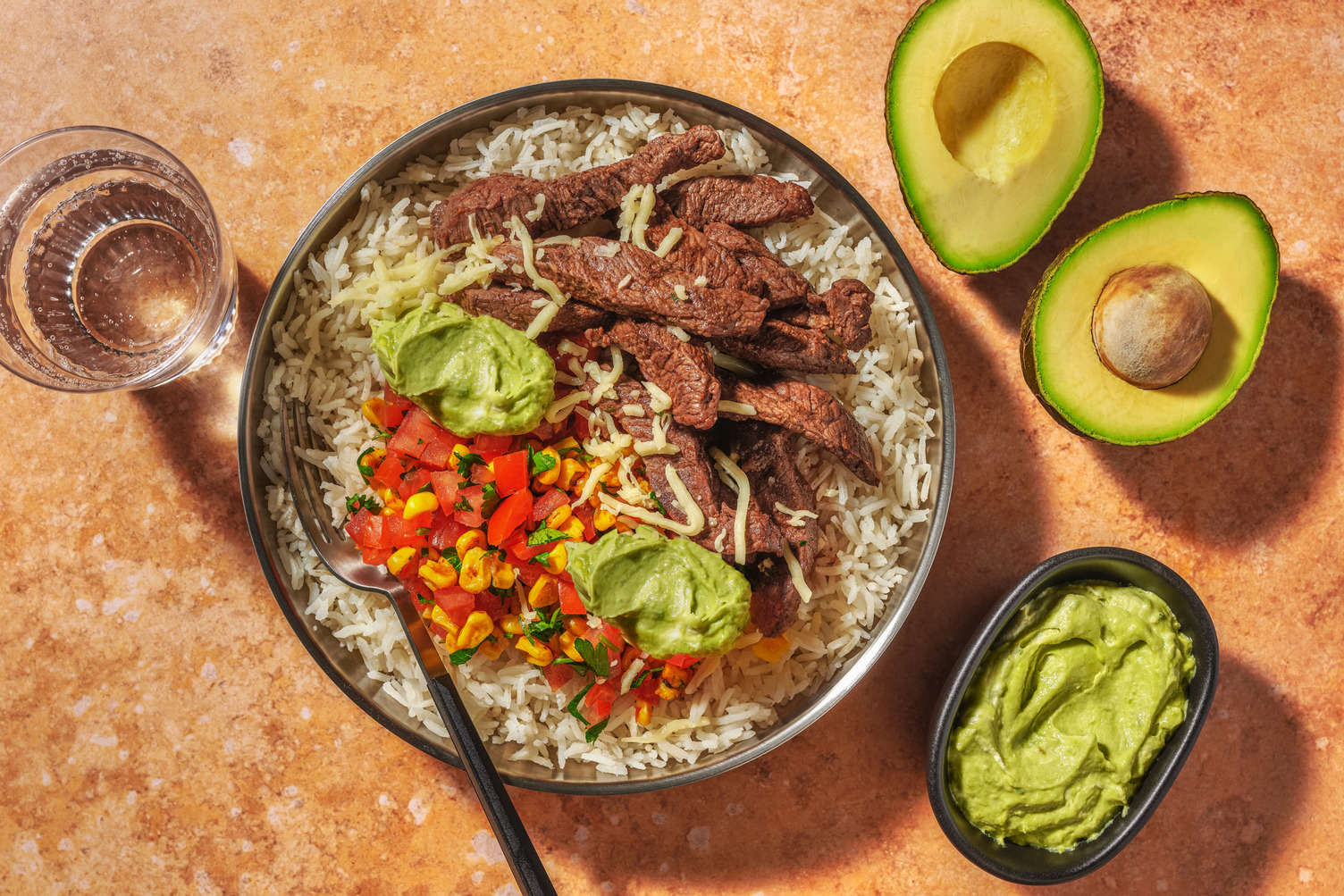 Tex-Mex Chicken Burrito Bowl & Avocado Crema