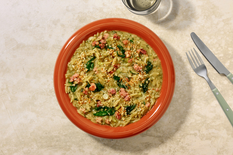 Cheesy Baked Chorizo & Leek 'Pesto' Risoni 