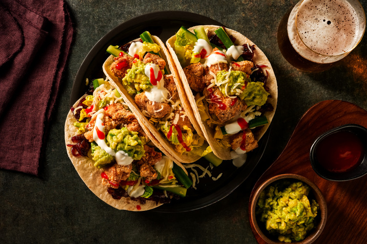 Spicy Popcorn Chicken & Bacon Jam Tacos