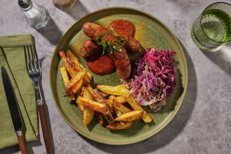 German Chicken Currywurst & Quick Sauerkraut