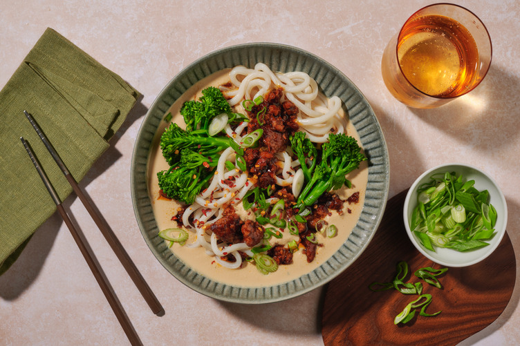 Trending Creamy Mapo Plant-Based Mince & Tofu Udon