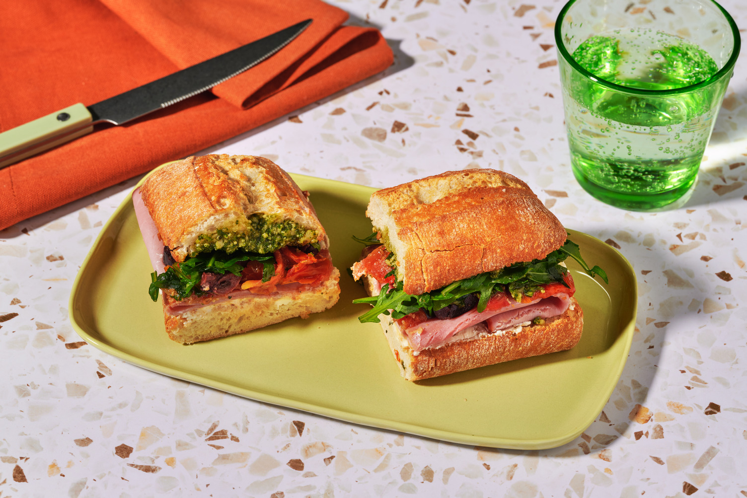 Smoked Ham, Goat Cheese & Pesto Deli Sandwich