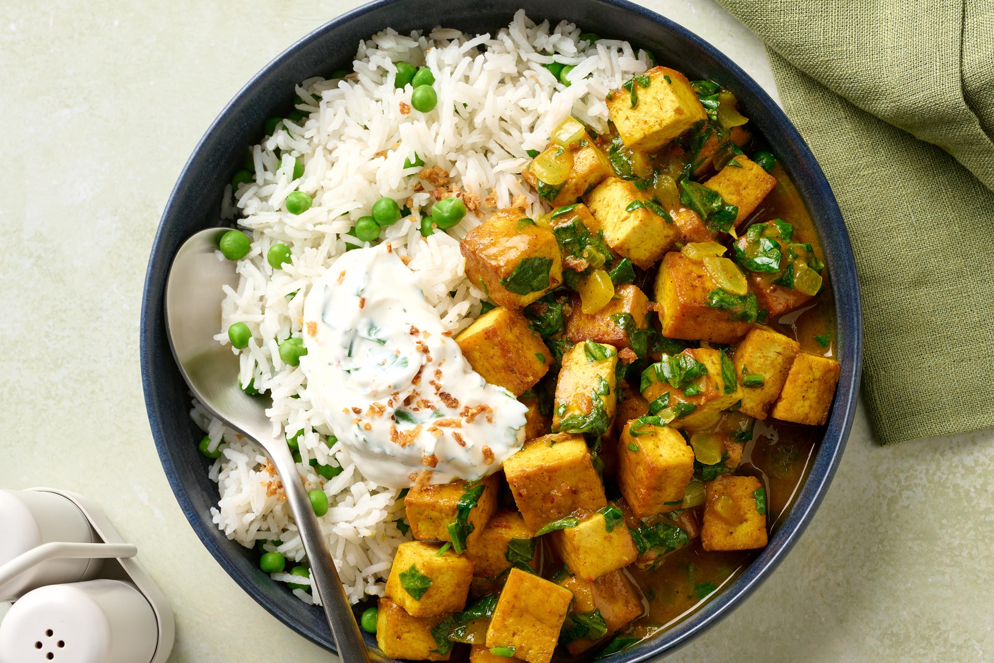 Nutritionist's Pick: Braised Tofu Curry and Pea-Cilantro Rice