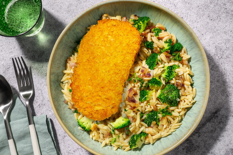 Schnitzel au fromage et orzo crémeux