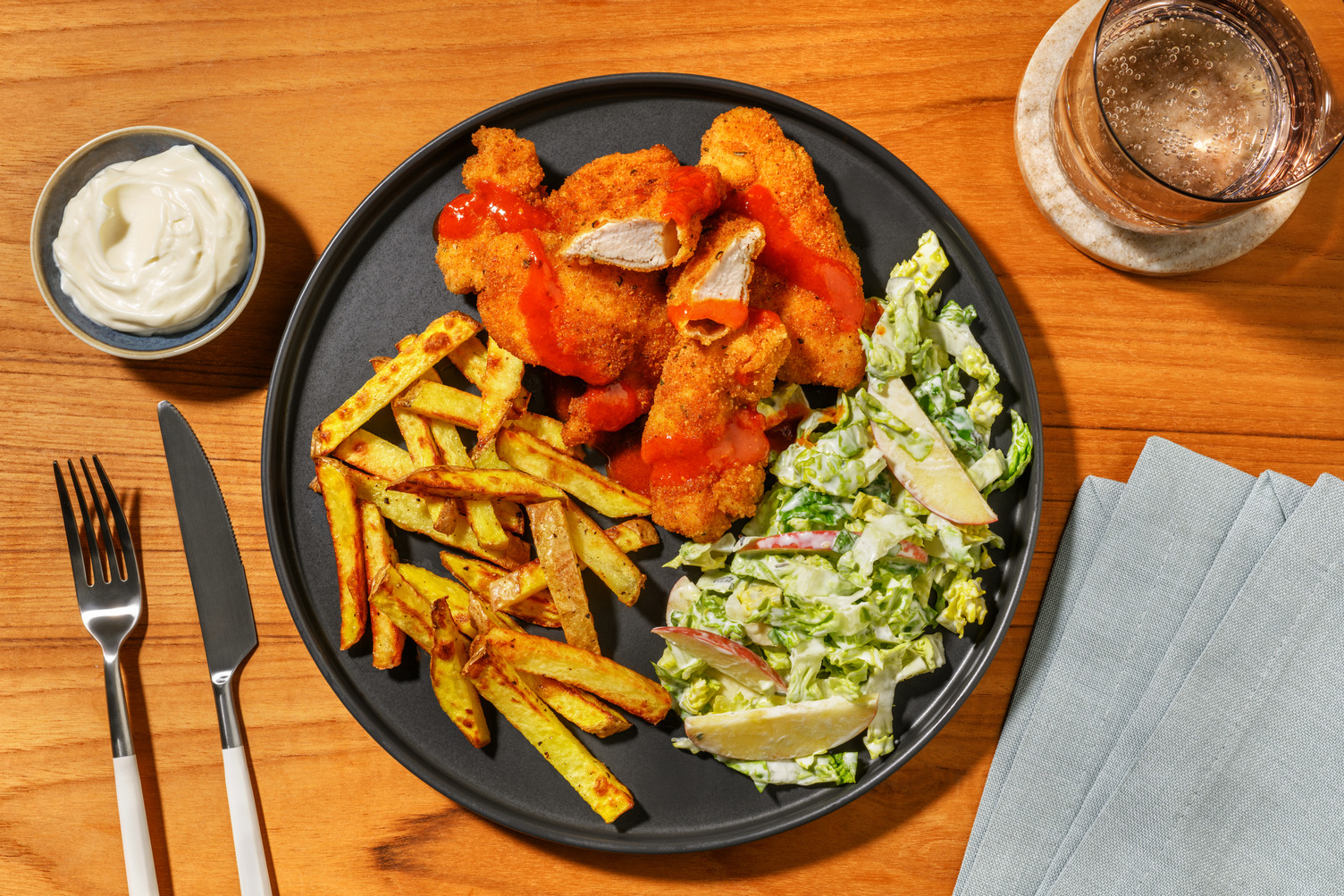 Crispy Chicken Tenders and Buffalo Style Sauce