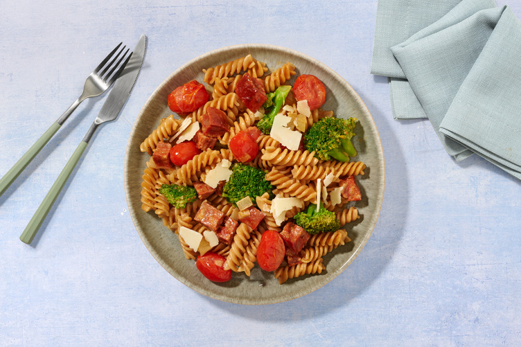 Fusilli complets au chorizo et brocoli