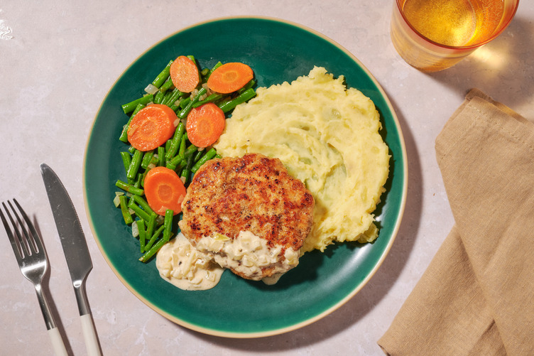 Kipburger in mosterdroomsaus