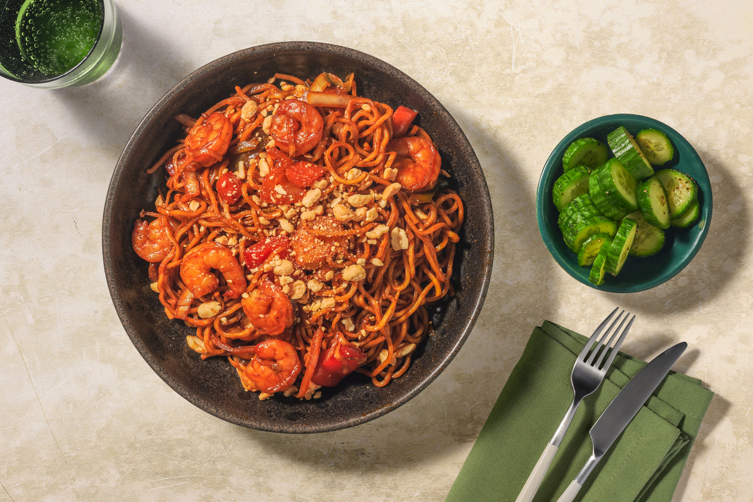 Stir-fry met teriyaki garnalen en noedels