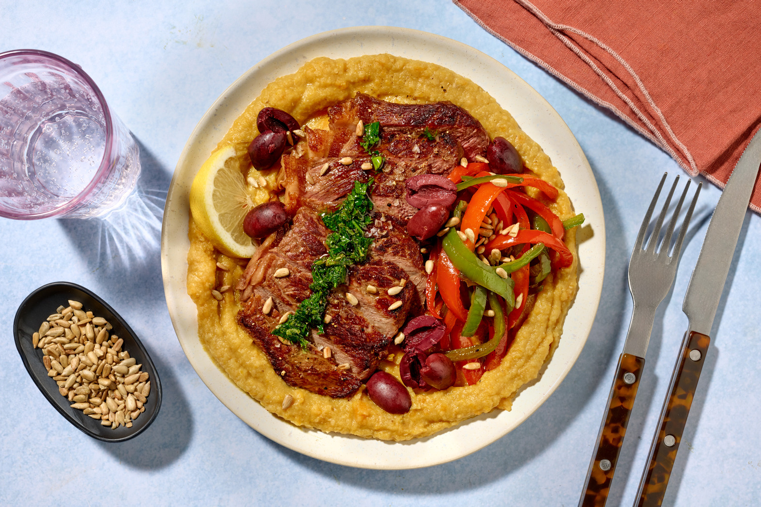 Entrecôte & purée de carotte-lentilles