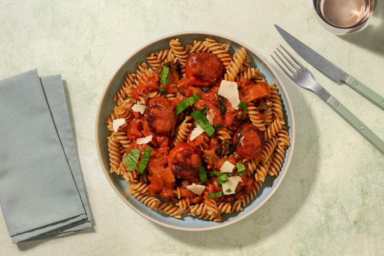Fusilli complètes aux boulettes de poulet