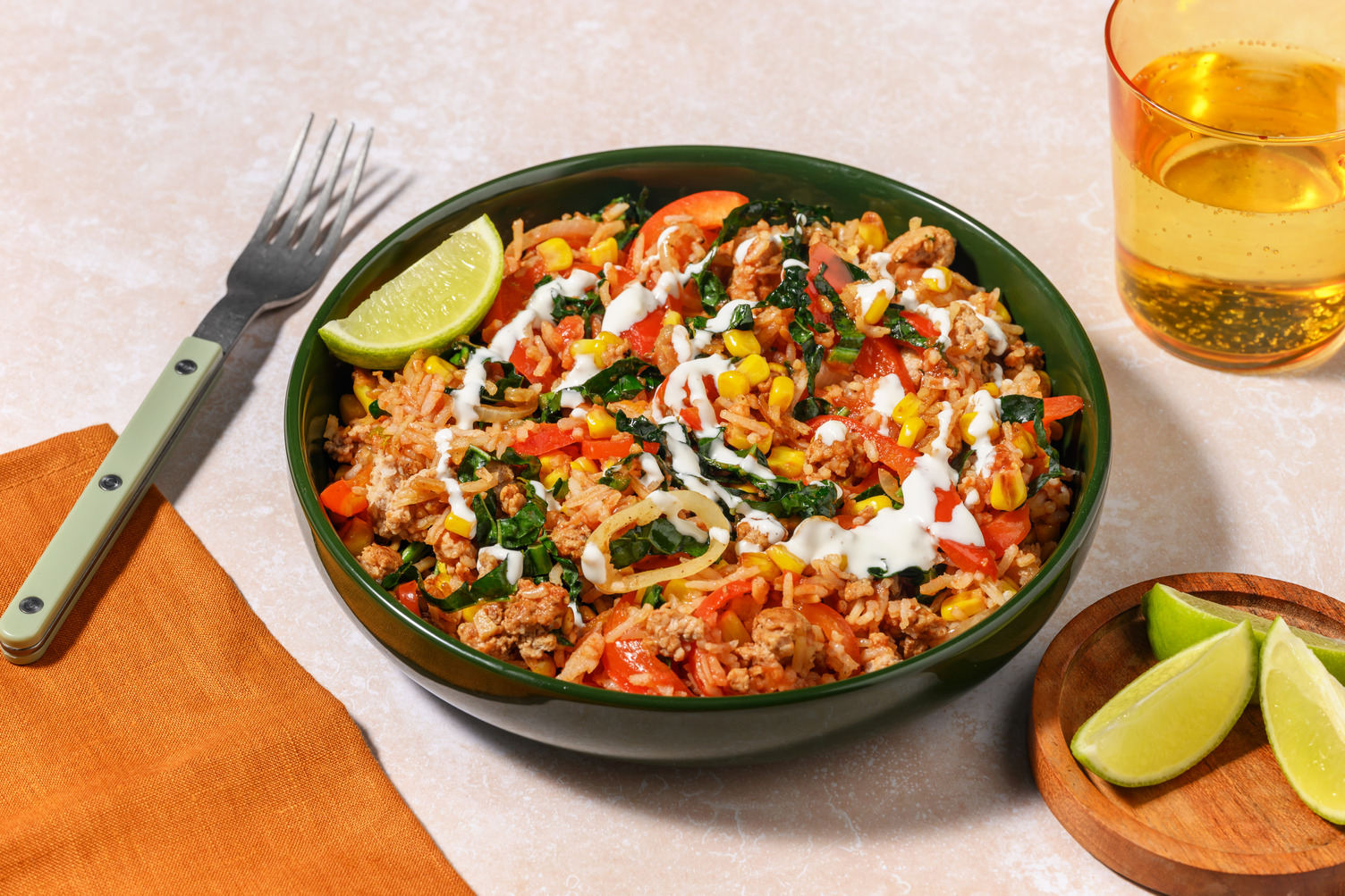 Jerk Spiced Pork and Pepper Pilaf