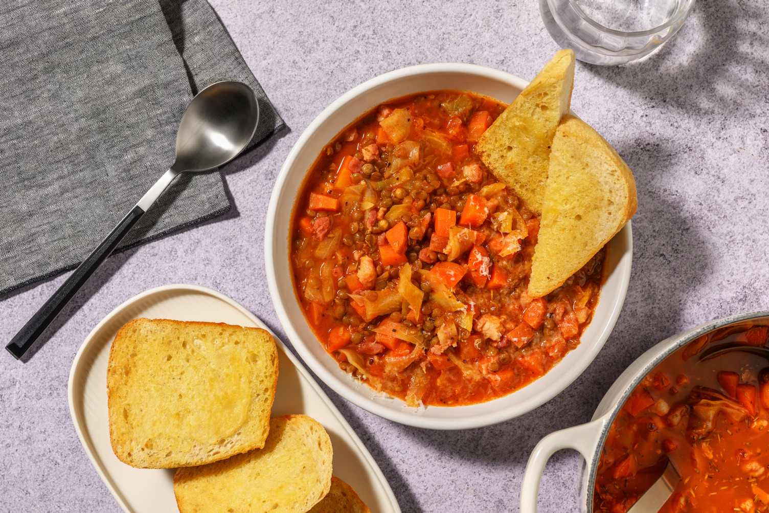 German Lisensuppe Inspired Bacon and Lentil Soup