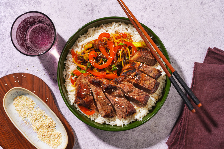 Entrecote met sweet & sticky groenten