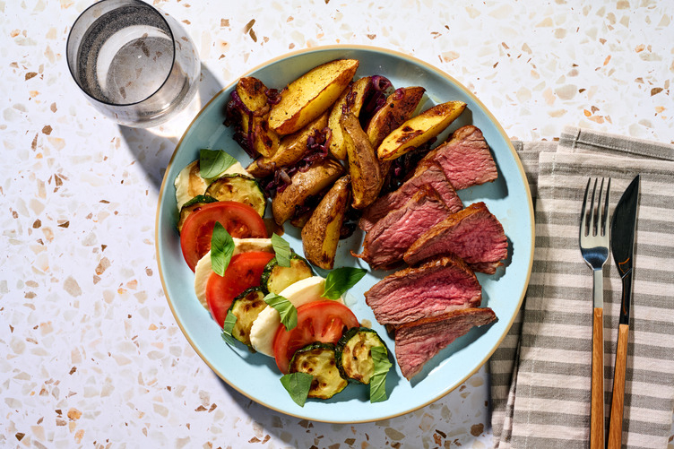 Hertenbiefstuk met courgette-caprese