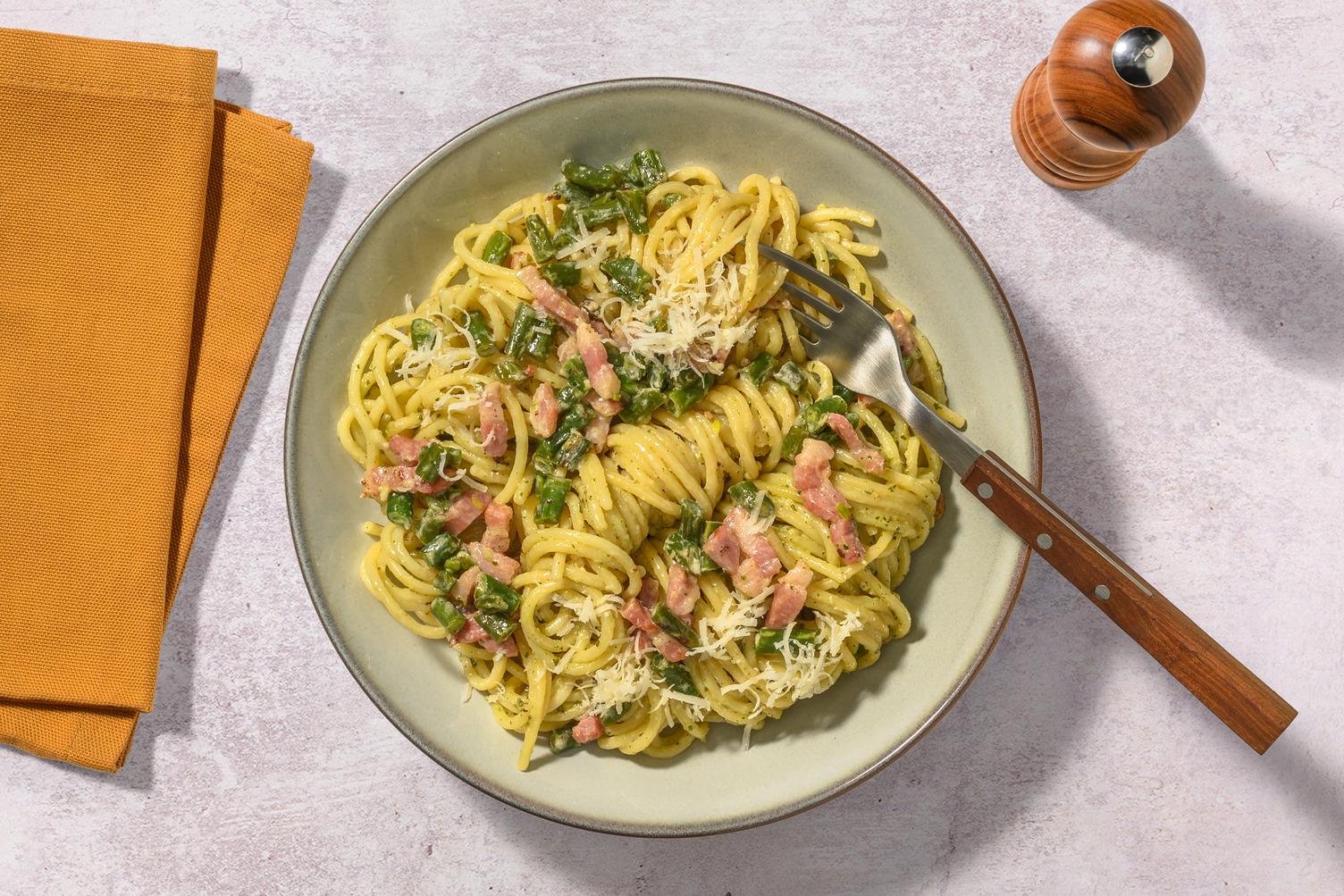 Bacon & Green Bean 'Pesto' Fettuccine