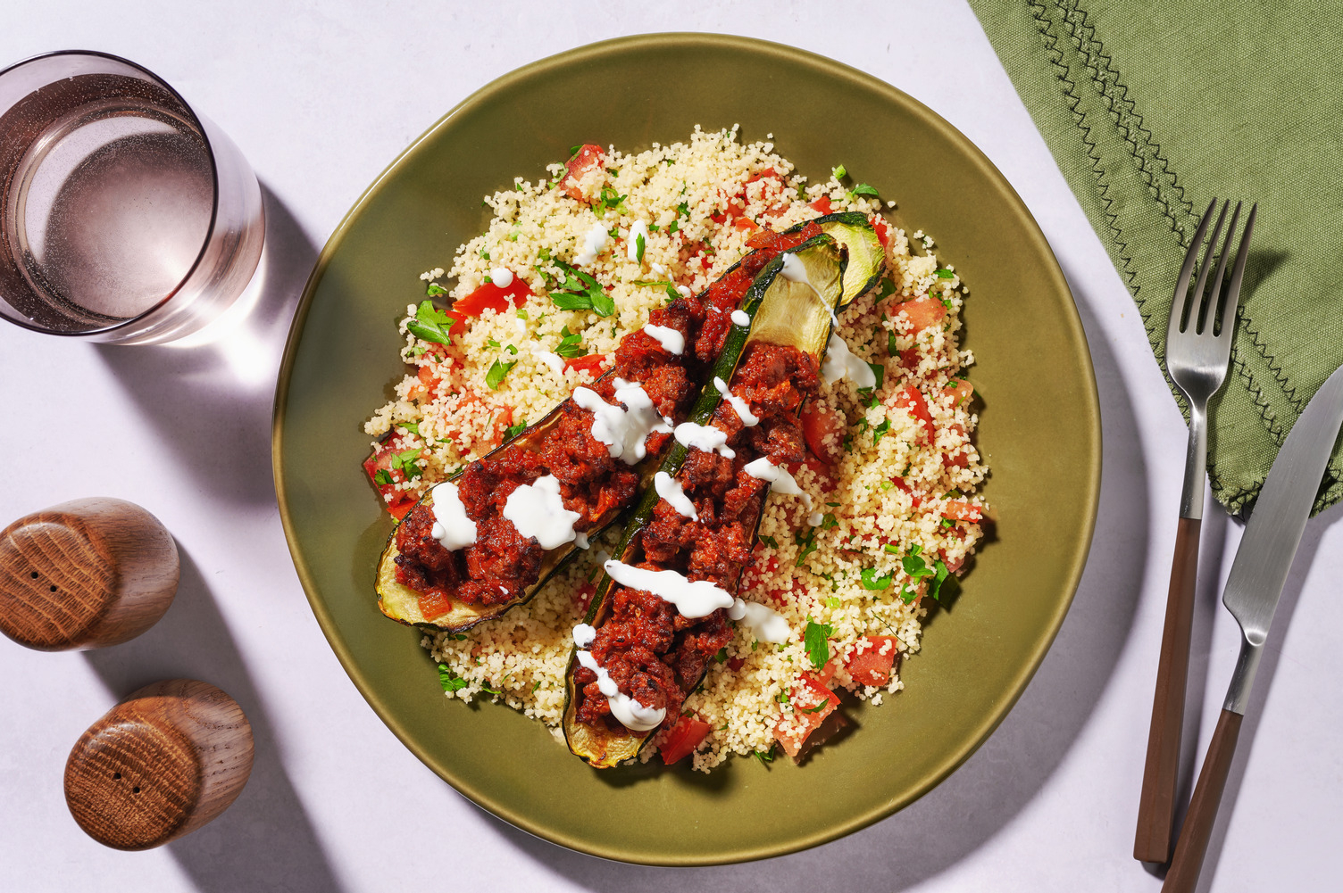 Harissa Beef Stuffed Courgettes