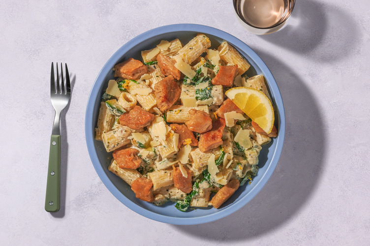 Veggie Chicken Rigatoni in Lemon Ricotta Sauce