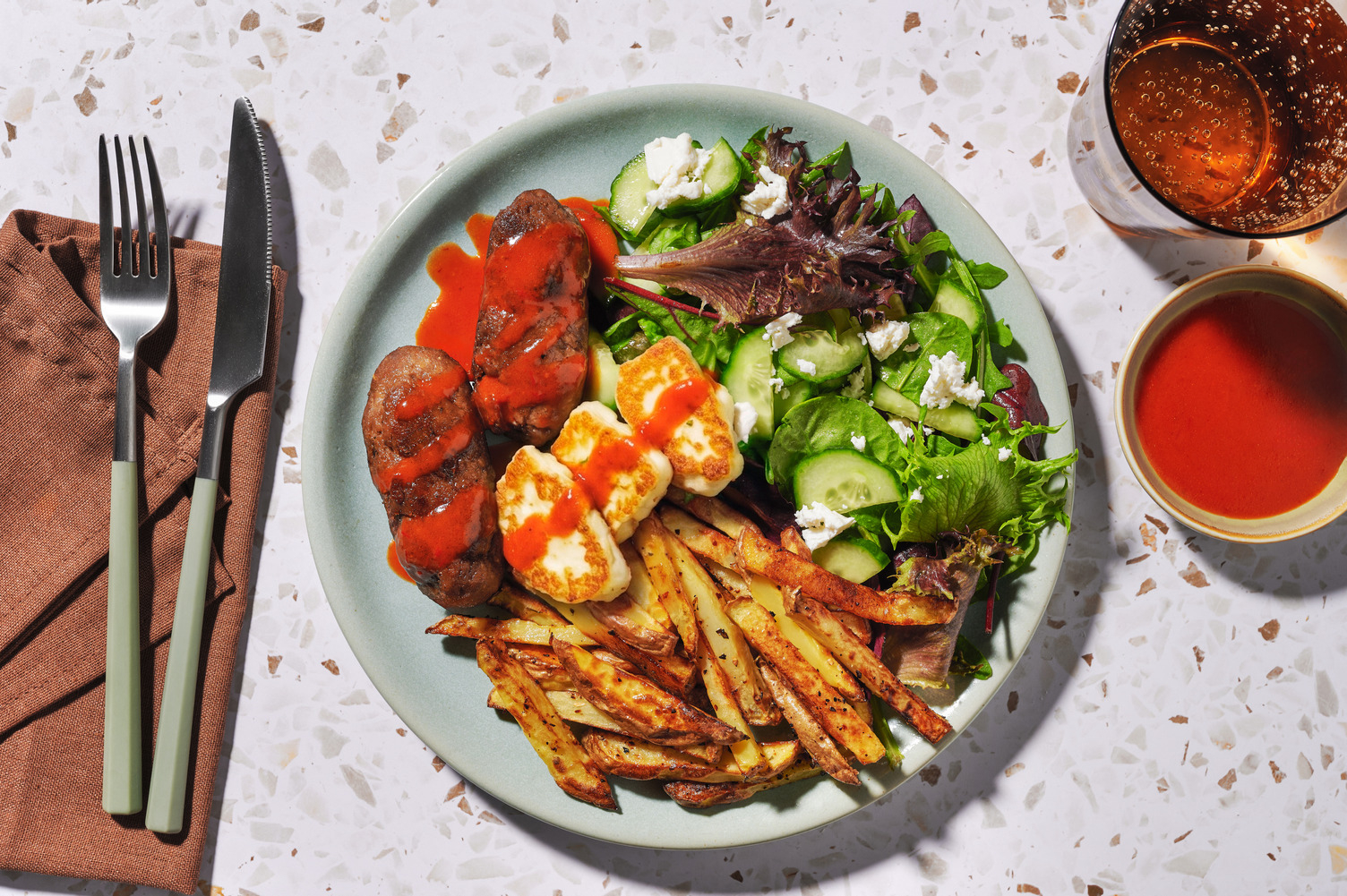 Halloumi and Chermoula Meat-Free Koftas in Honey-Harissa Sauce