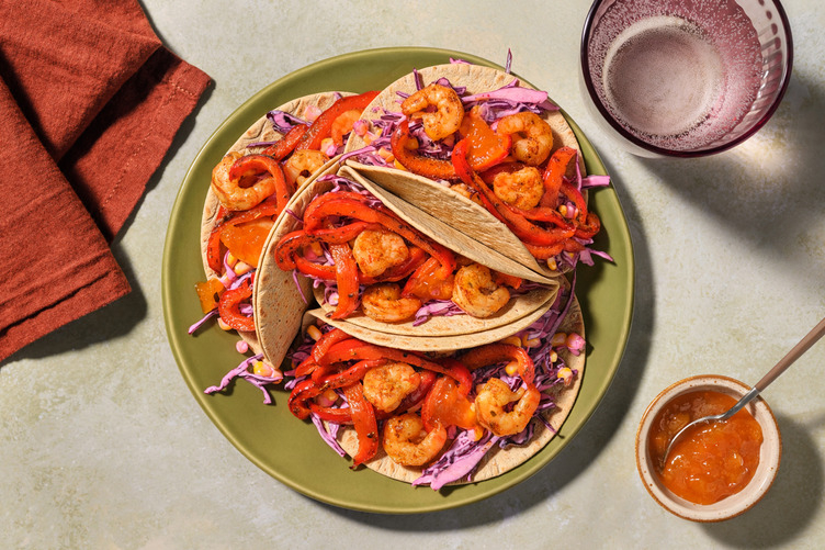 Tacos aux crevettes BBQ et chutney d'abricot