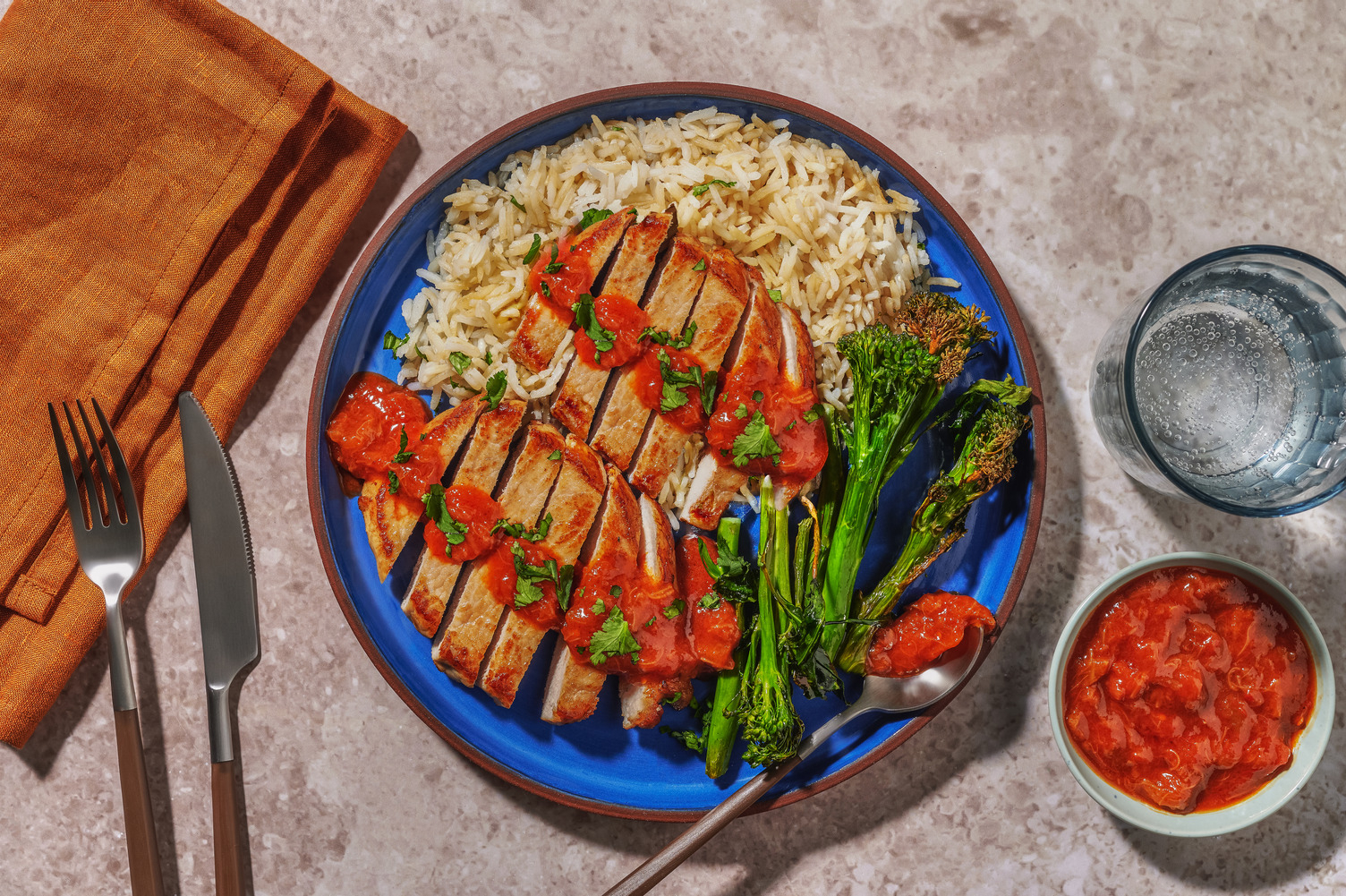 Double Pork Steak and Sweet & Sour Ginger Rhubarb Sauce
