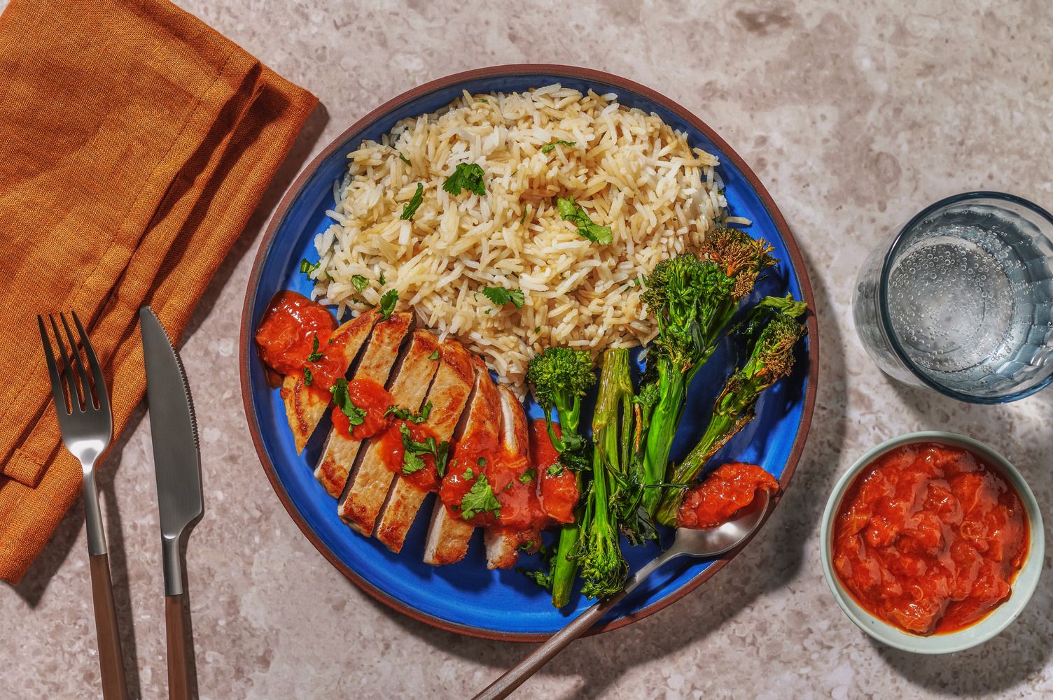 Double Pork Steak and Sweet & Sour Ginger Rhubarb Sauce
