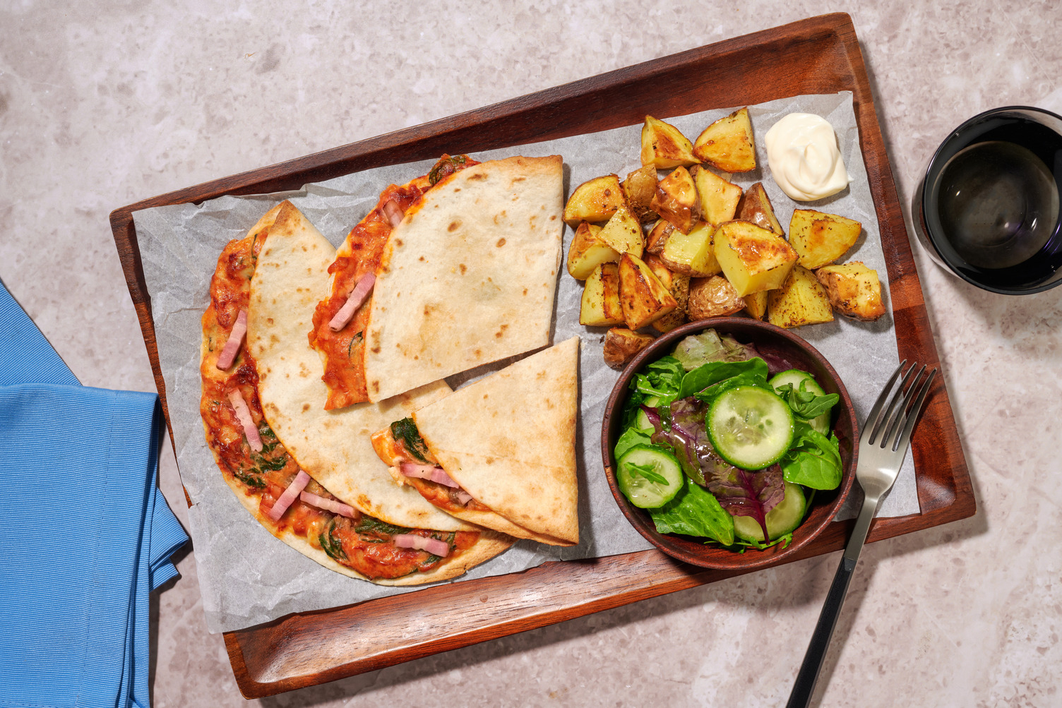 Triple Cheese & Spinach Gözleme Inspired Bacon Quesadillas