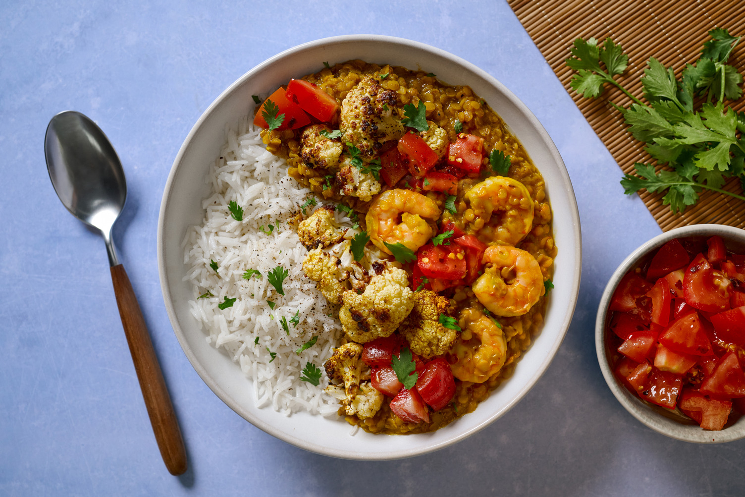 Dal Bhat Inspired King Prawn and Red Lentil Dal