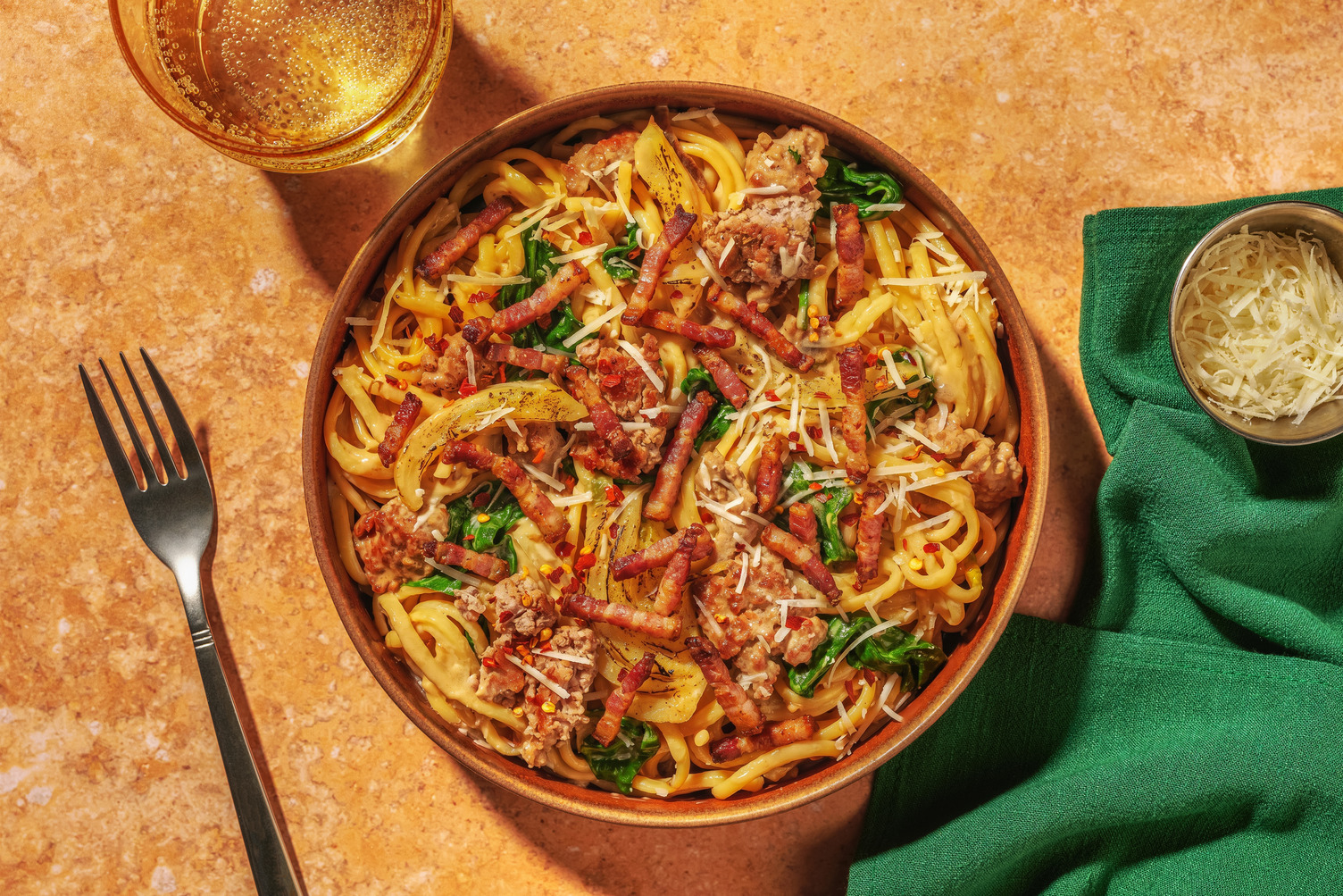 Sausage, Caramelised Fennel, Pecorino and Bacon Pasta
