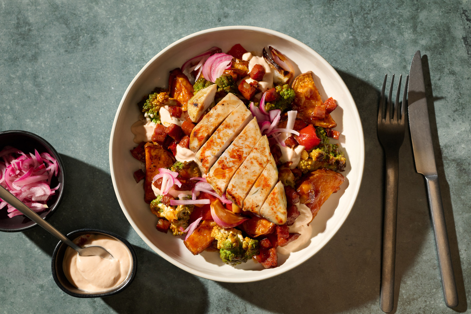 Roast Chicken Breast, Chorizo and Romanesco Traybake