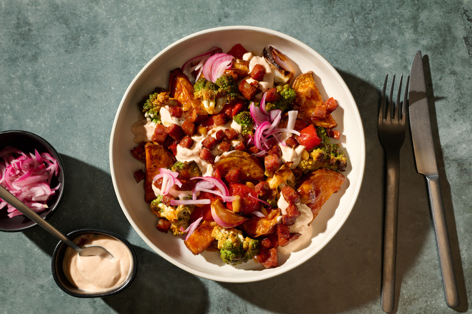 Roast Chicken Breast, Chorizo and Romanesco Traybake